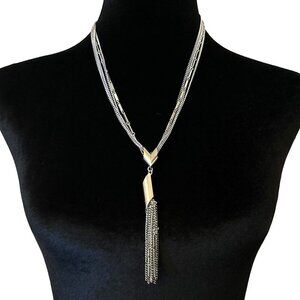 Multi-Layer Silver-Tone Tassel Pendant Necklace With Geometric Design